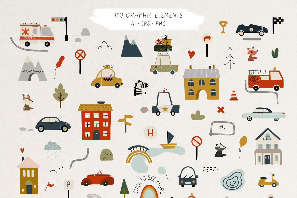 Cute Cars Clipart & Patterns, an Animal Illustration by AlekseliArt (Photo 5 of 14)