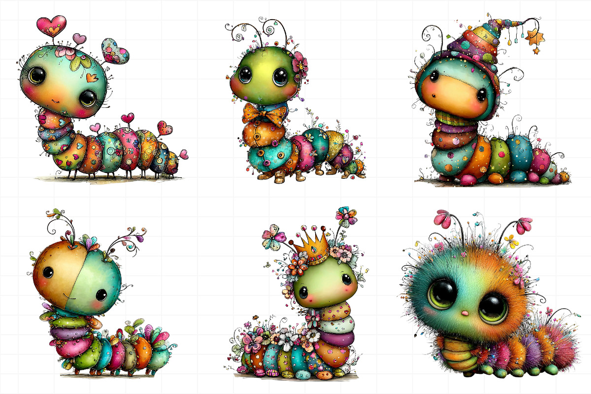 Cute Whimsical Caterpillar PNG Clipa, an Illustration by Daily.Designs (Photo 4 of 8)