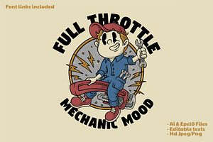mechanic mascot riding pipe wrench, a Branding & Logo Template by Judsart