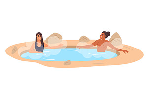 Man and woman relax in hot springs, a Person Illustration by Vectorbuum