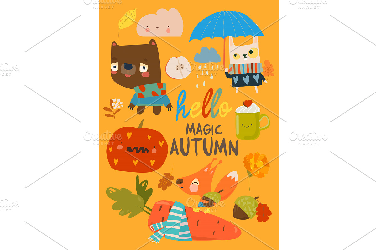 Cartoon Set with funny Animals and, an Animal Illustration by Maria Starus