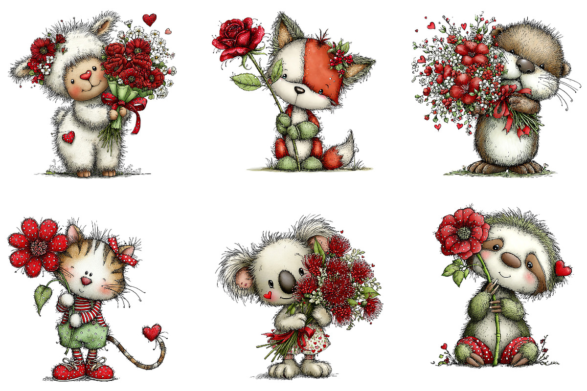 Valentine Animals with Flower Clipar, an Illustration by Dream Creation (Photo 4 of 7)