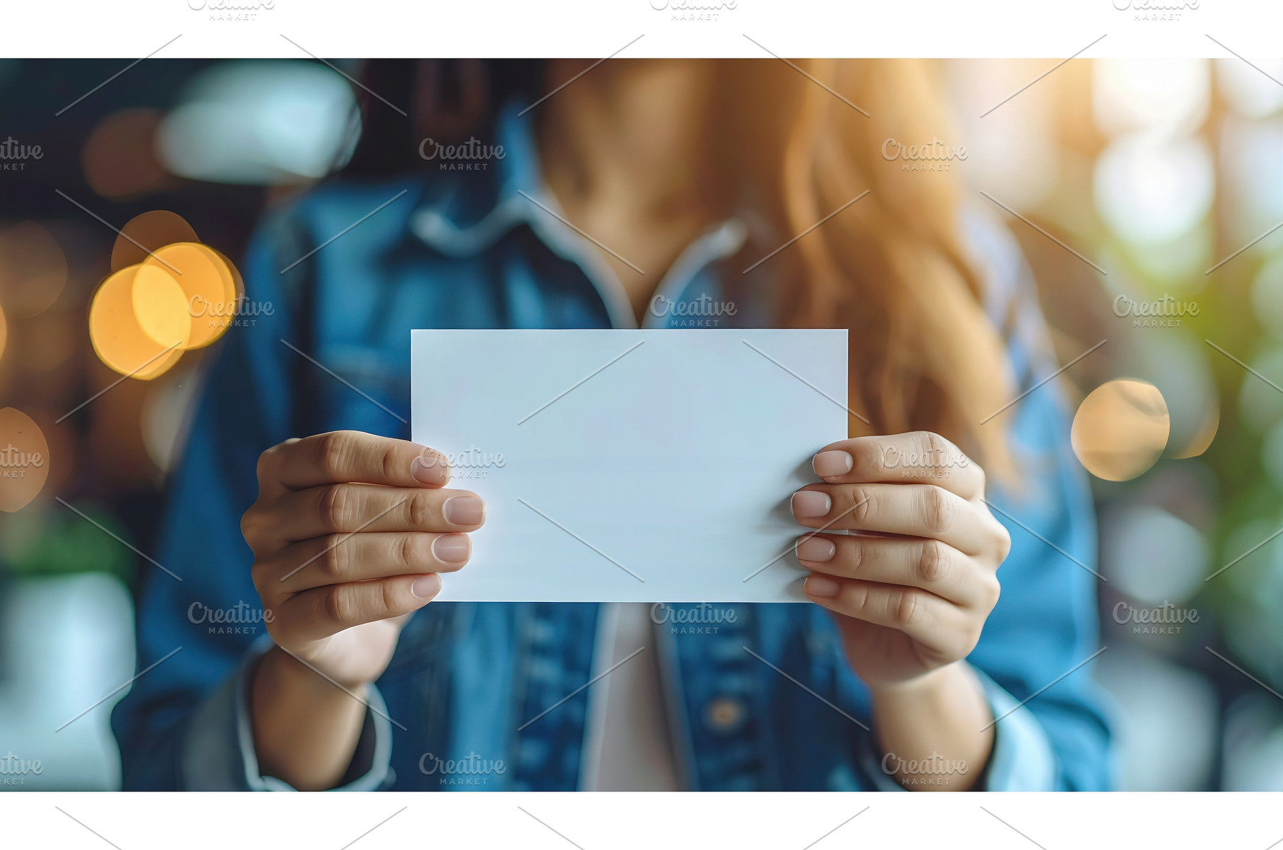 Woman holding blank white card with, a Person Photo by Igor Tichonow
