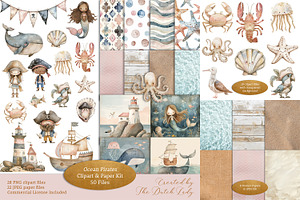 Ocean Pirates Clipart & Paper Set