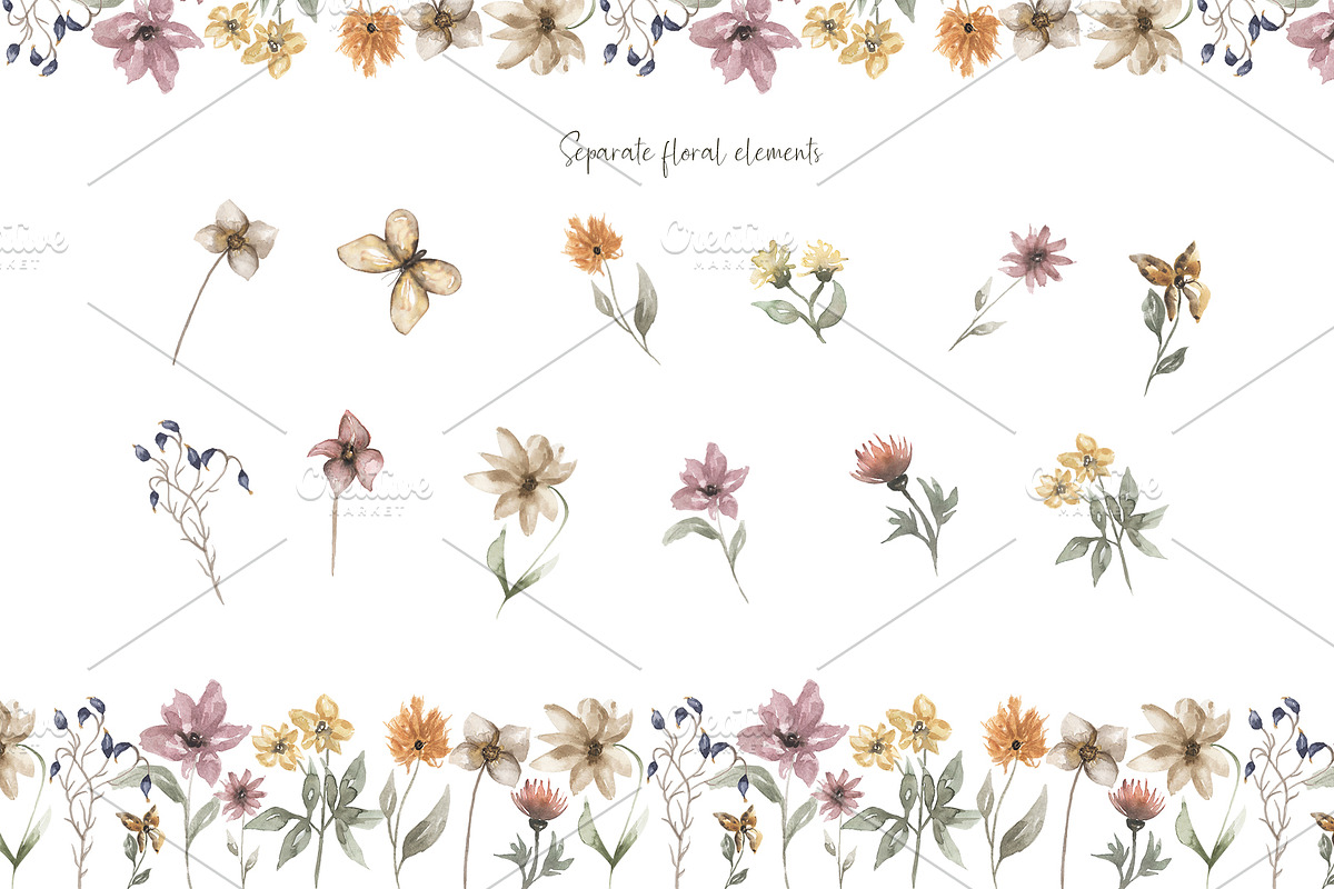 Watercolor Meadow Florals Set, a Decorative Illustration by MayaNavits (Photo 6 of 8)