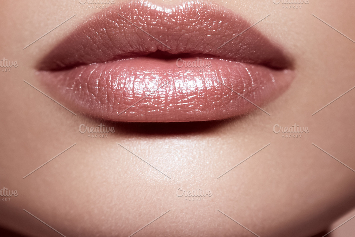 Woman's lips showing natural nude lipstick with glossy shine, be, a Beauty & Fashion Photo by Studio ANNA (Photo 2 of 2)