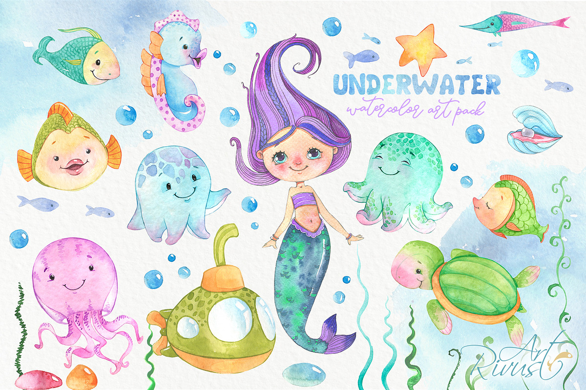 Mermaid and Underwater friends, an Illustration by RivusArt (Photo 3 of 3)