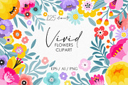 Vivid flowers clipart. Vector set., a Background Graphic by ElenKoss (Thumbnail 1 of 11)