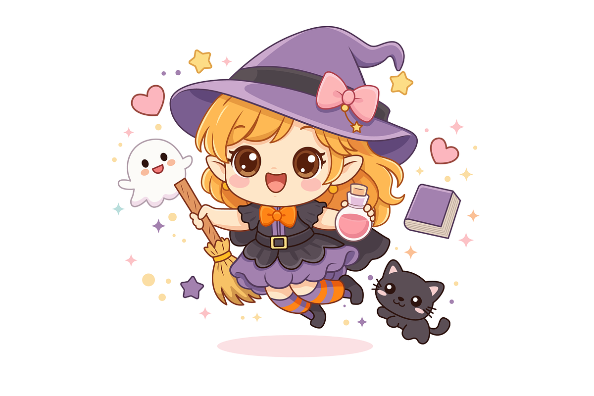 Chibi Witch Flying with Potion, a Person Illustration by Artpon Illustration (Photo 2 of 3)