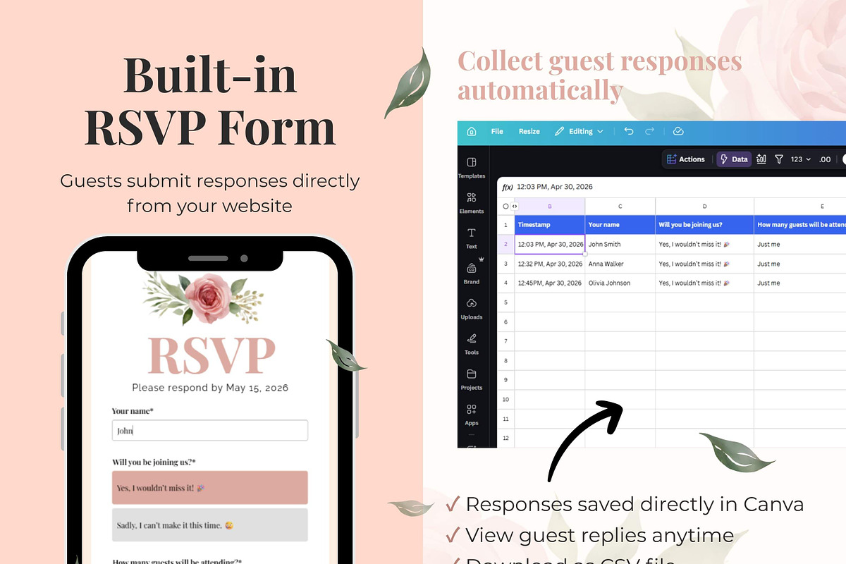 Pink Rose Wedding Website Invitation, a Landing Page Template by Everyday Perfection (Photo 6 of 10)