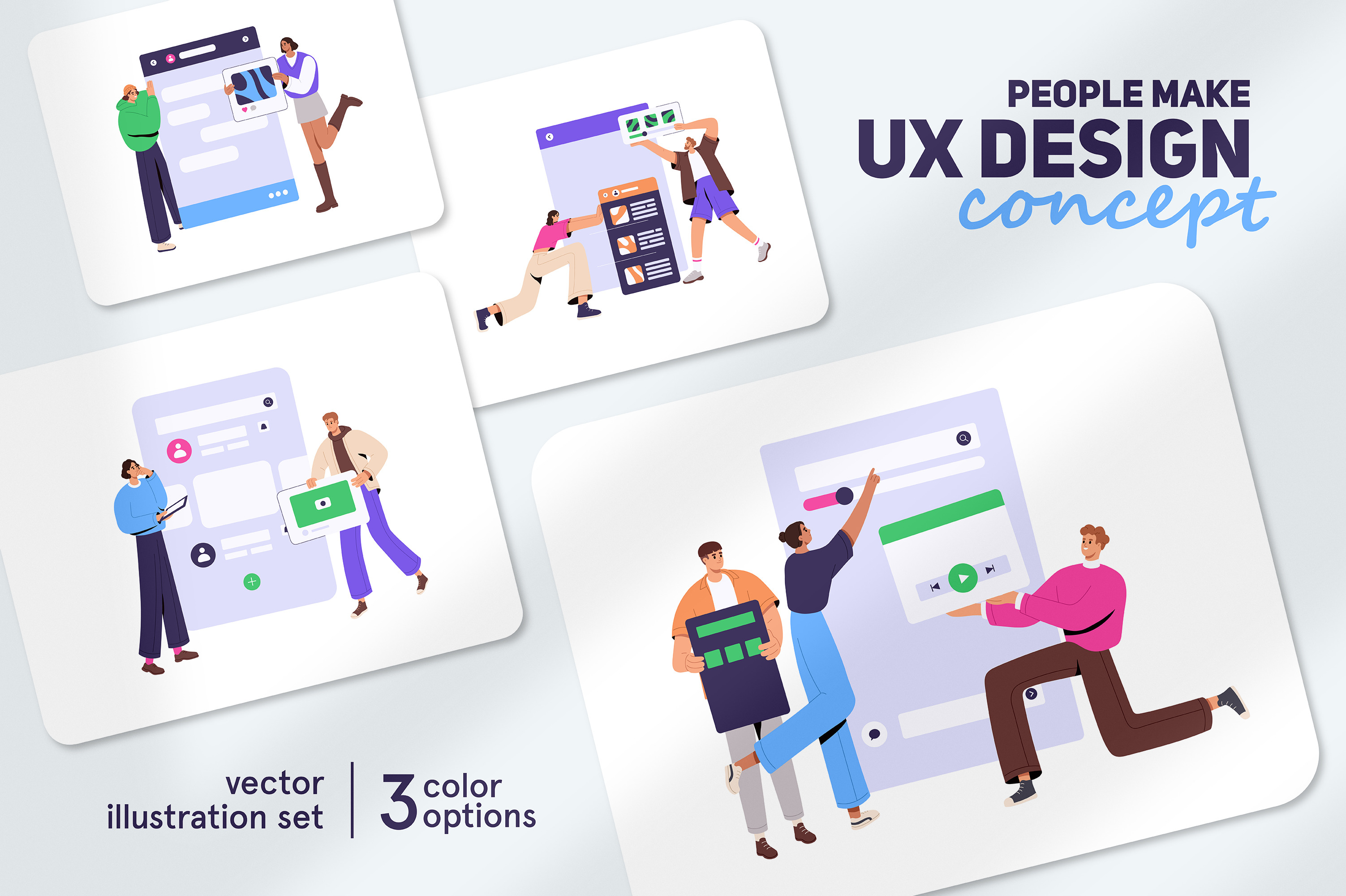 People creating UI / UX design set, a Technology Illustration by ...
