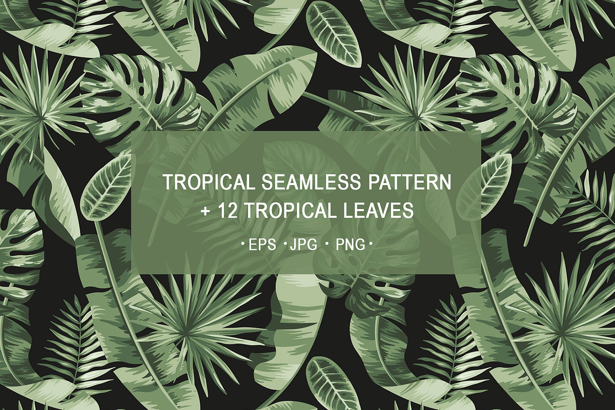 Tropical vector pattern & 12 leaves., a Pattern Graphic by Anna Smirnova (Photo 1 of 5)