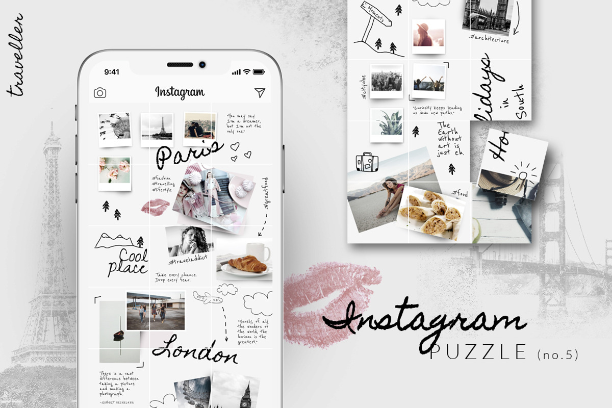 Instagram PUZZLE template -Traveller, a Social Media Template by CreativeFolks (Photo 1 of 5)