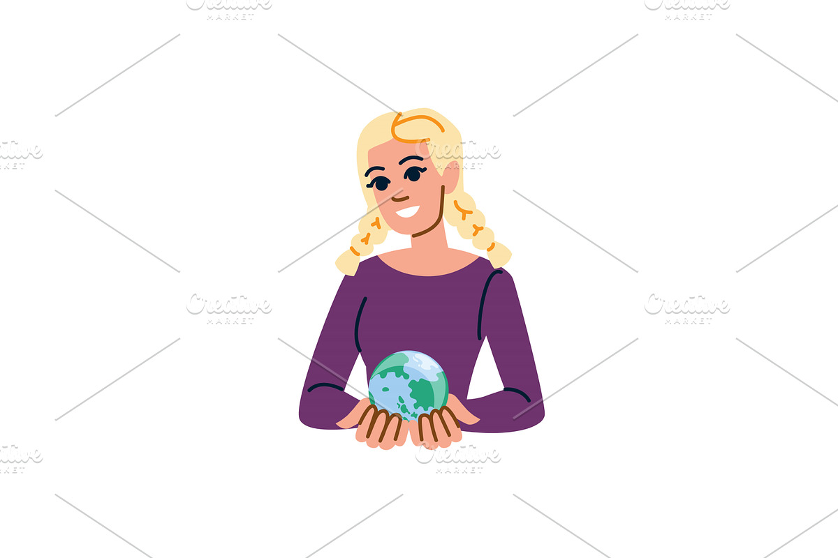 Young woman holding planet earth in, an Object Illustration by pikepicture