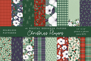 Christmas Flowers. Seamless Patterns