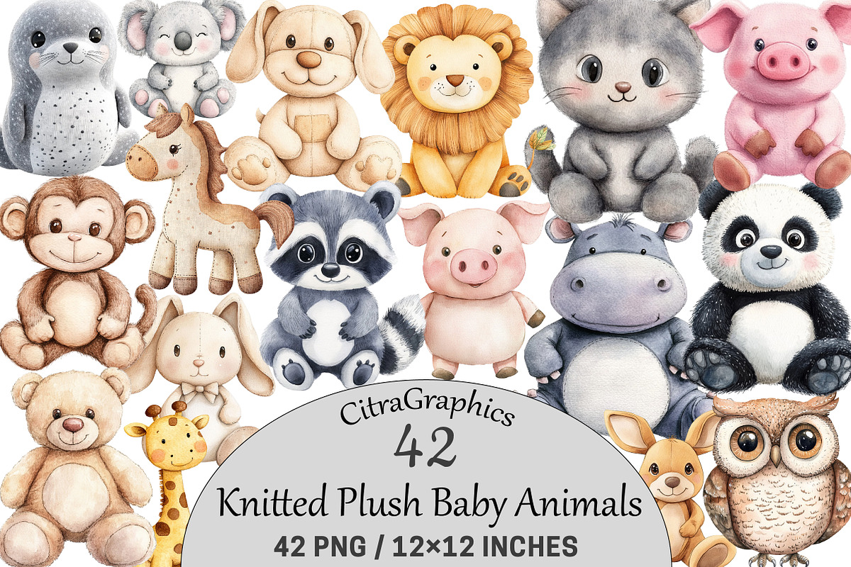 Vintage Knitted Plush Baby Animals, an Illustration by CitraGraphics (Photo 1 of 5)