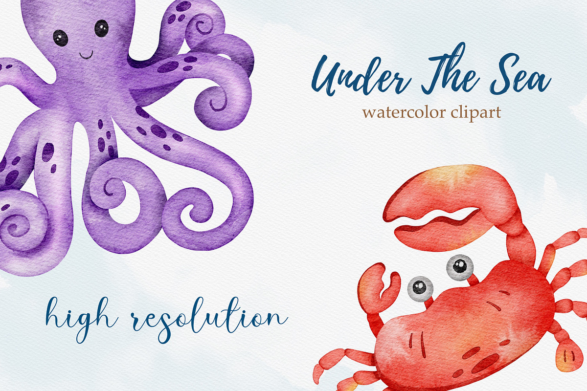 Sea Animals Watercolor Clipart, an Animal Illustration by LuiDesignStudio (Photo 5 of 5)