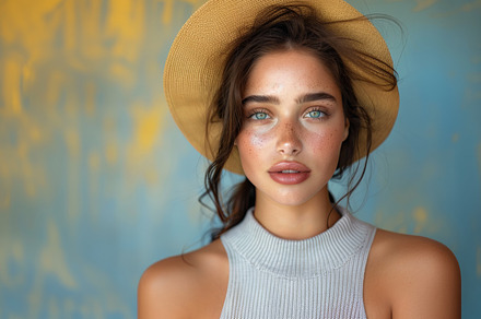 A stylish young woman sporting a summer hat and sleeveless dress, a Beauty & Fashion Photo by AS photostudio