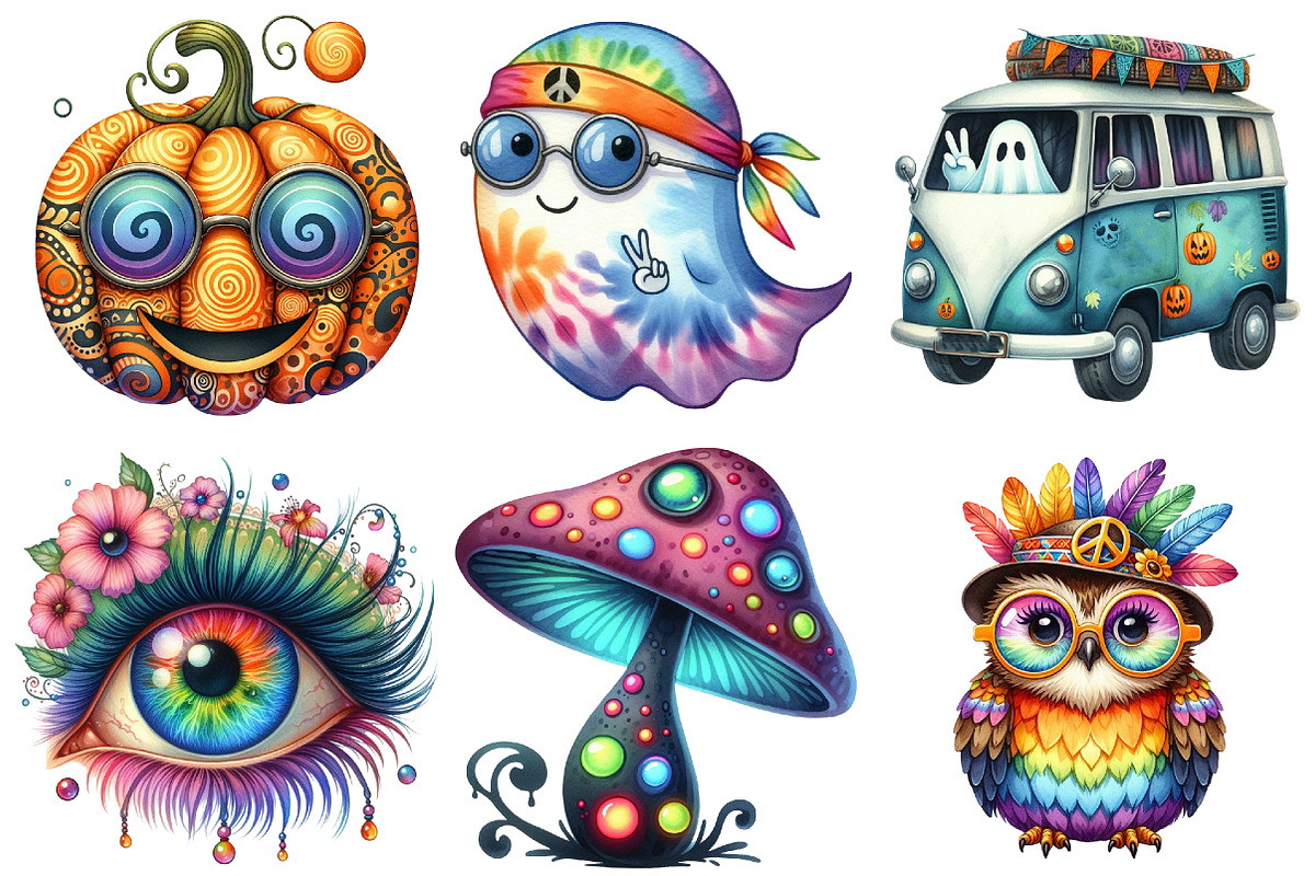 Groovy Halloween Clipart, an Illustration by SinaCreation (Photo 3 of 5)