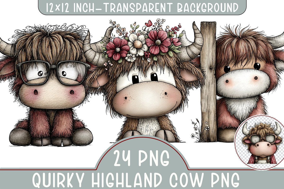 Quirky Highland Cow PNG, an Illustration by Libby Wishes (Photo 1 of 8)