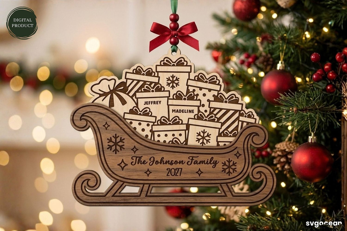 Santa Sleigh Ornaments SVG Bundle, a Decorative Illustration by svgocean (Photo 4 of 21)