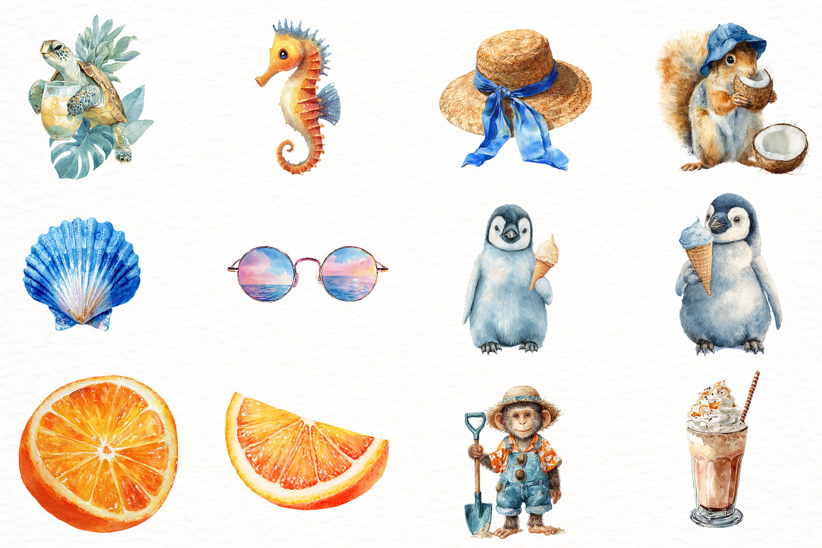 Watercolor Summer Animal Clipart, an Illustration by Designworld (Photo 2 of 6)