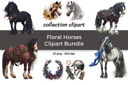 Floral Horses Clipart Bundle