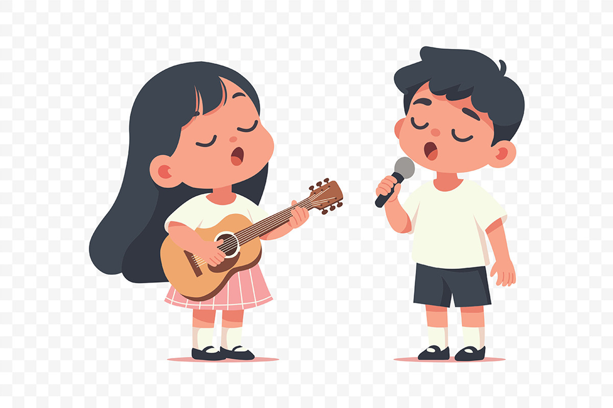 Little Girl Guitar Singing Cartoon, a Person Illustration by Partikusi Design (Photo 3 of 3)