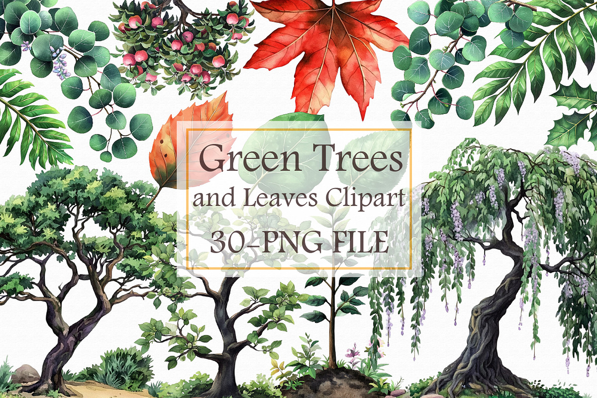 Green Trees and Leaves Clipart, an Illustration by Libby Wishes (Photo 1 of 3)