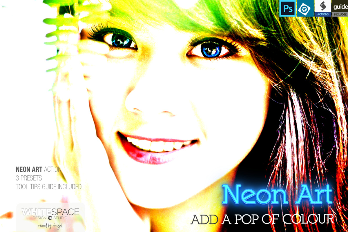 Neon Art Actions, an Action Add-On by WhiteSpace Design Studio (Photo 1 of 5)