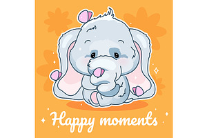 Cute elephant kawaii character, a Poster Template by IMG visuals characters