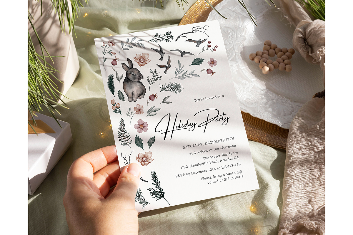 Christmas Holiday Invitation Rabbit preview 6