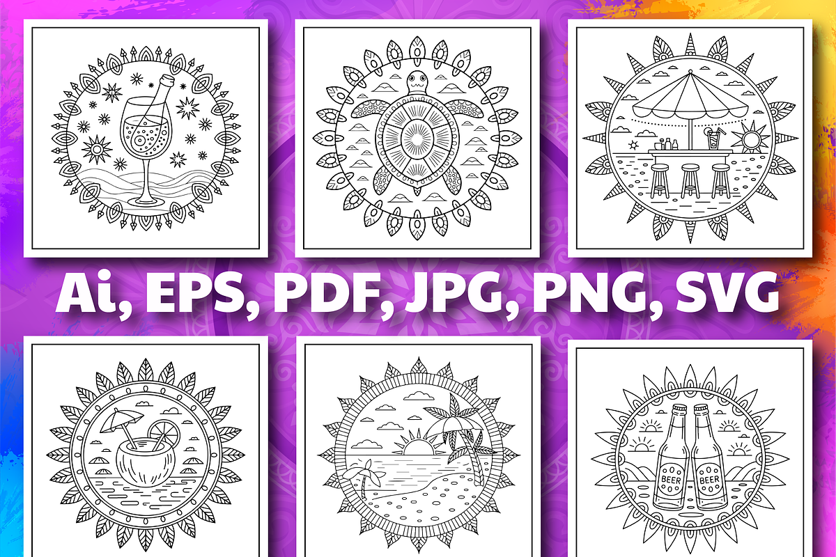 Mandala With Summer Coloring Book, a Decorative Illustration by Design Zone (Photo 3 of 5)