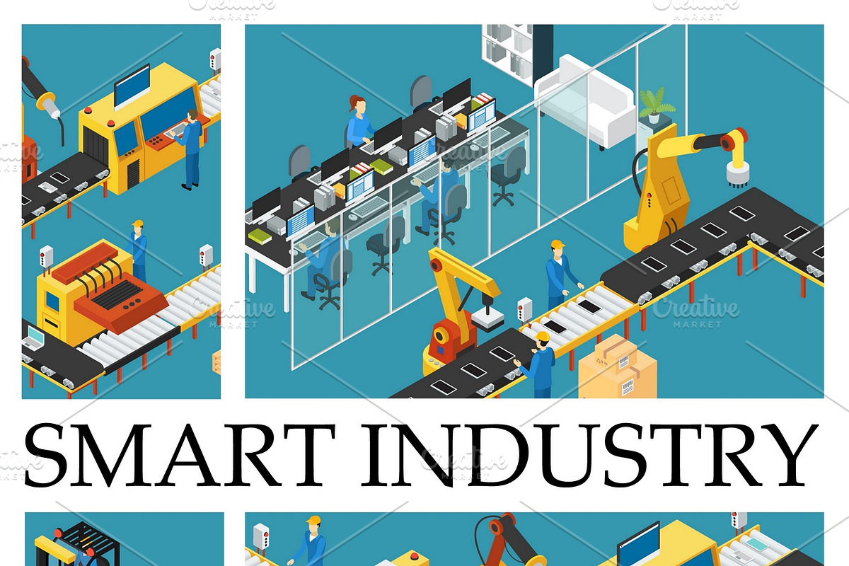 Isometric Automated Factory Concept, a Decorative Illustration by Alexander Belenkiy