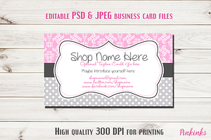  Pink Damask Business Card Template