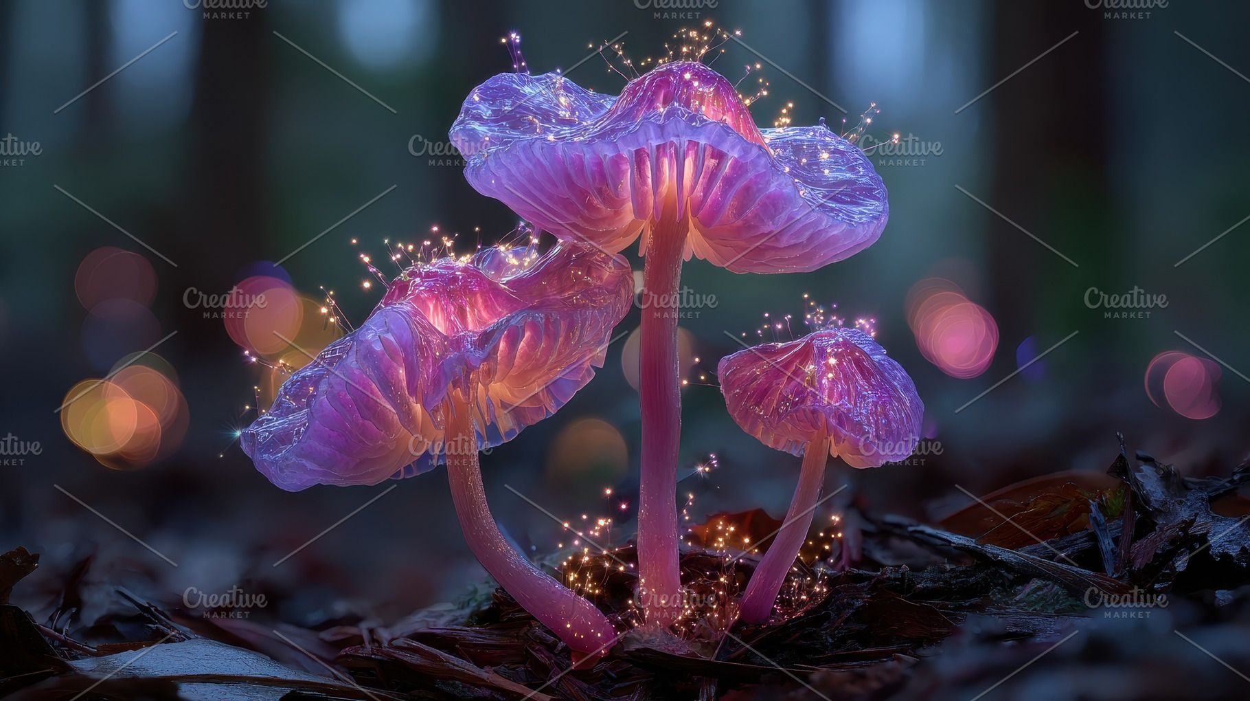 Glowing Purple Mushrooms Fantasy For, a Photo by Pixeness Studio