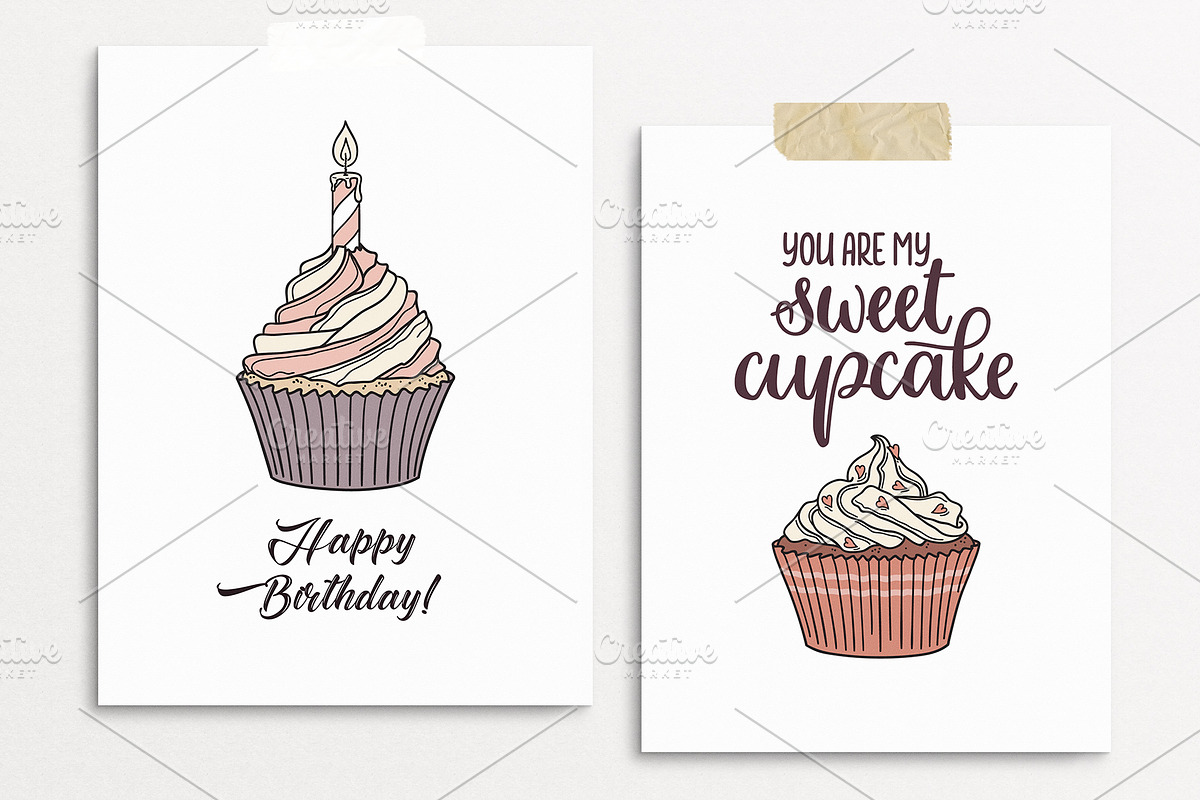 Cupcakes hand drawn vector set, a Graphic by InkySplash (Photo 7 of 7)