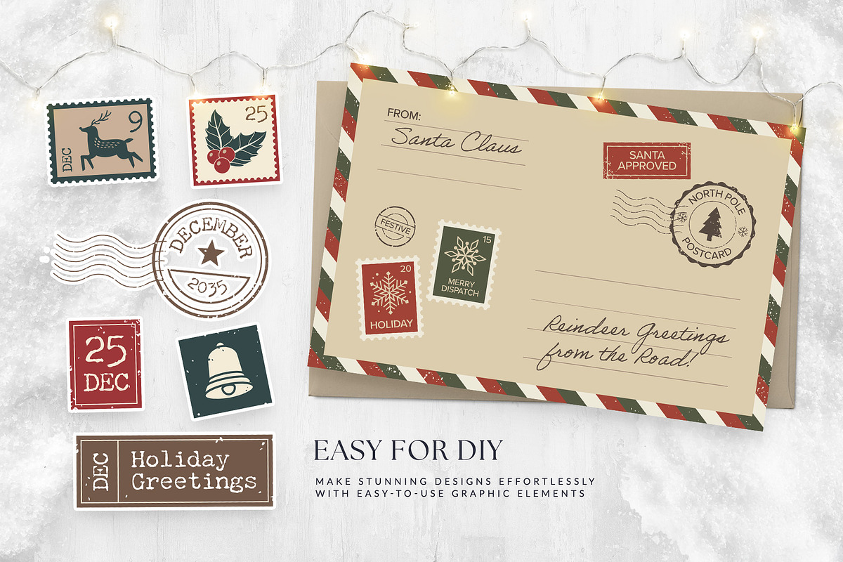 Christmas Vintage Travel Stamps, an Object Illustration by DesignerCandies (Photo 4 of 5)