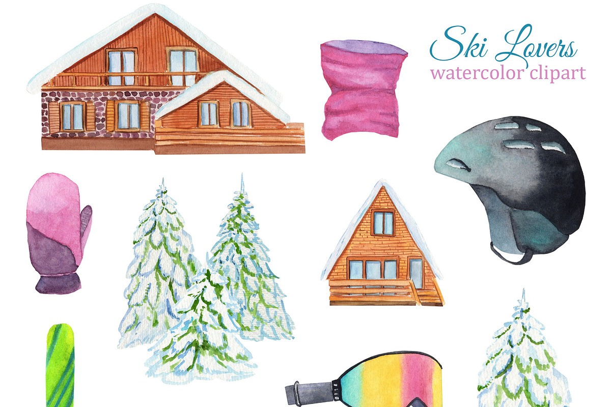 Mountain Lovers, skiing watercolor, an Illustration by s.yanyeva (Photo 4 of 7)