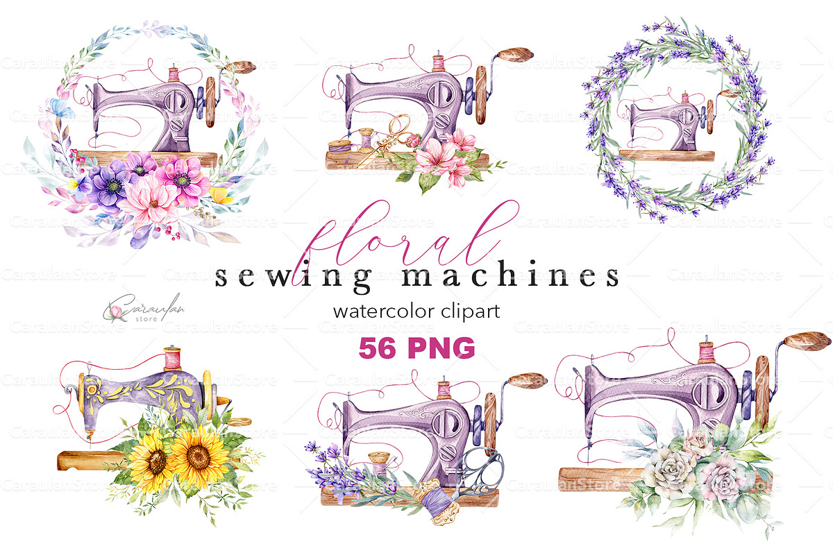 Floral Vintage Sewing Machines, an Object Illustration by CaraulanStore (Photo 1 of 12)