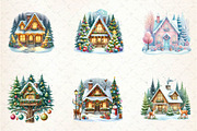 Watercolor Christmas Houses and Tree, an Illustration by CreationArt (Thumbnail 3 of 5)