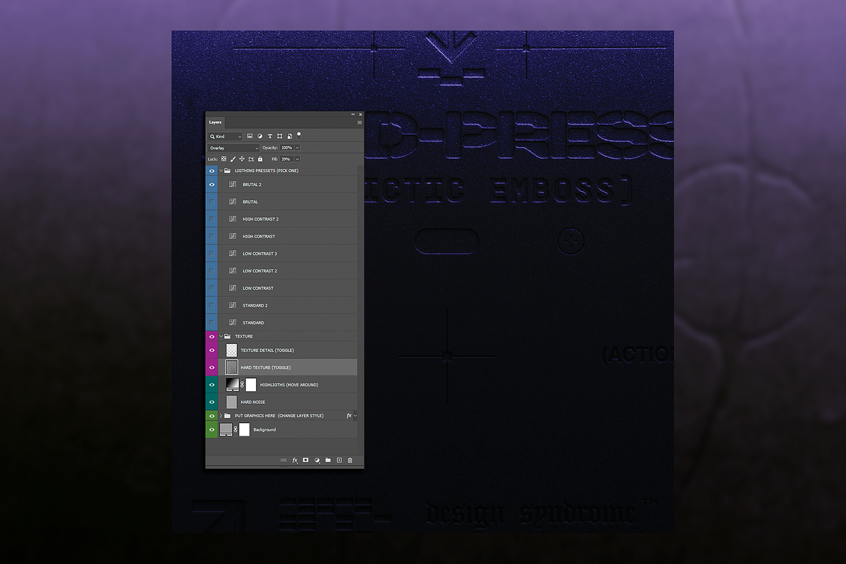 Realistic Emboss Photoshop Template, a Layer Style Add-On by Design syndrome (Photo 5 of 9)