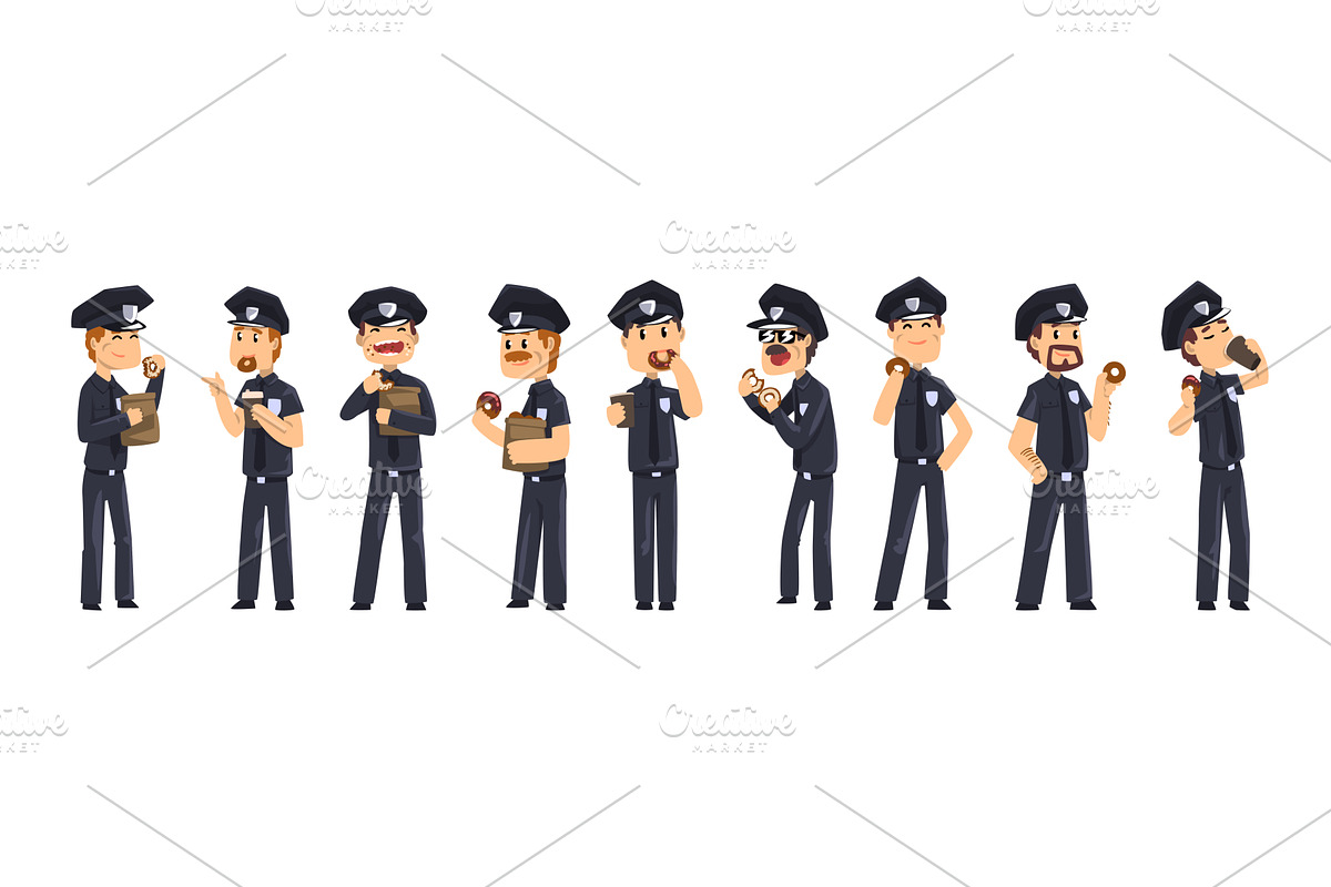 Man Police Officer in Uniform Eat, a Person Illustration by TopVectors