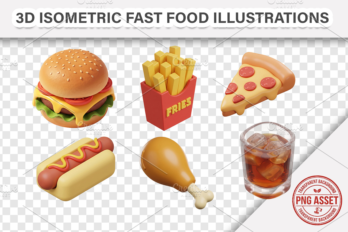 3D Isometric Fast Food Items - PNG, a Food Illustration by Nurlan's shop (Photo 1 of 7)