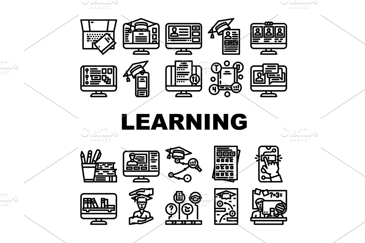 online learning platform study icons, an Education Illustration by pikepicture
