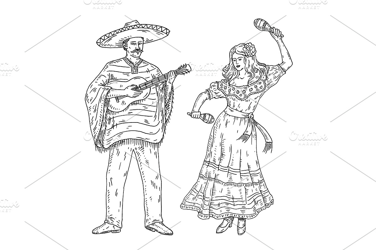 Woman and man dressed in mexican, an Object Illustration by MoreVector