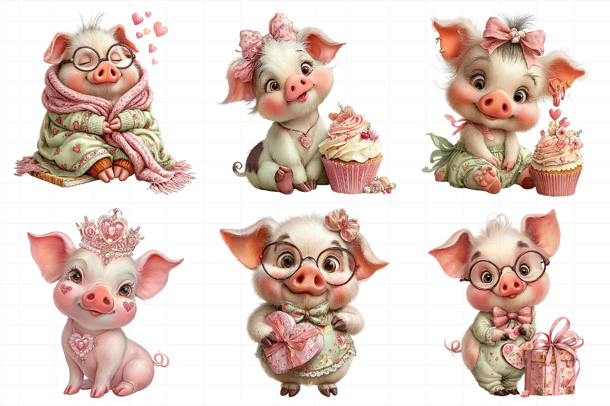 Watercolor Valentine Pig Clipart, an Illustration by Daily.Designs (Photo 3 of 6)
