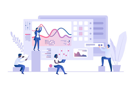 People analyzing charts and graphs, a Finance Illustration by Flashvector