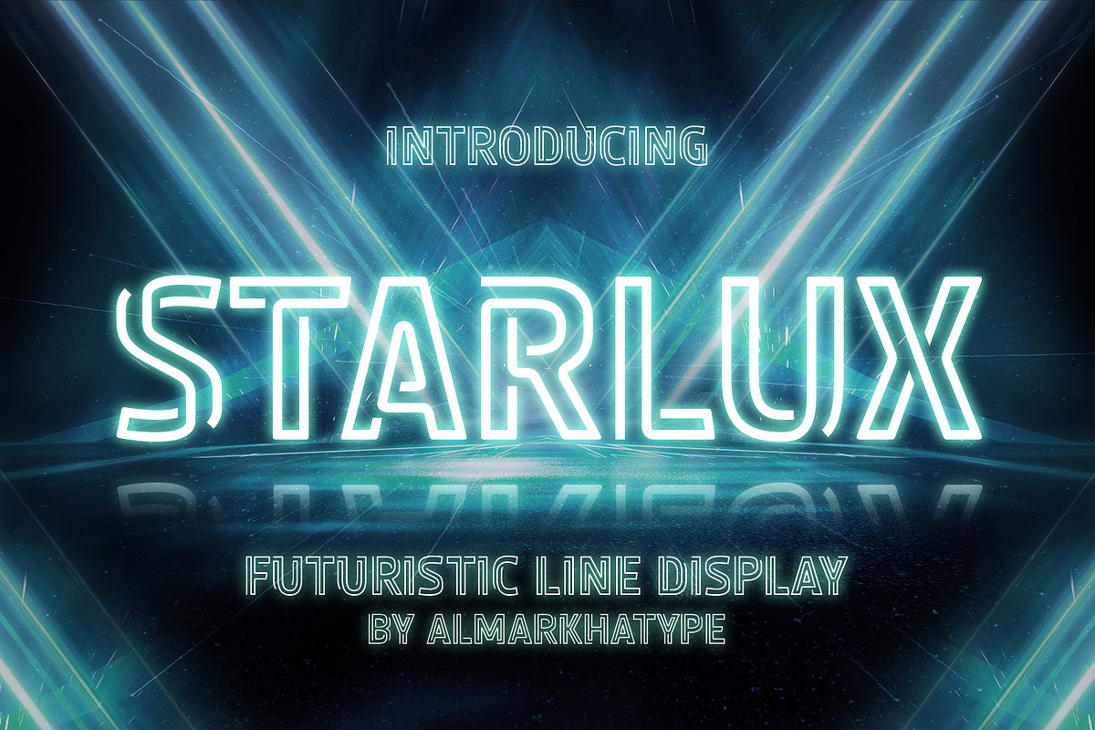Starlux – Sci-fi Neon Font, a Sans Serif Font by Almarkhatype (Photo 1 of 10)