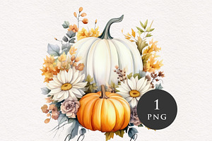 Boho Fall Floral Pumpkins Clipart